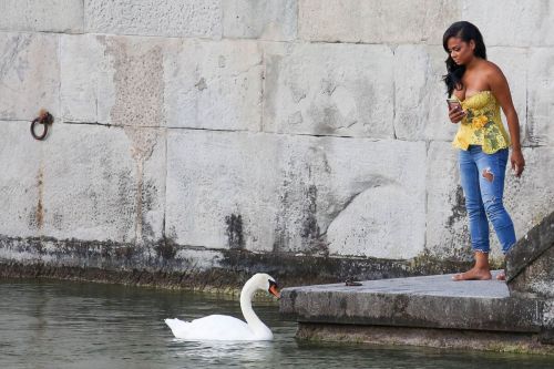 Christina Milian comes head to head with a swan in Zurich 7