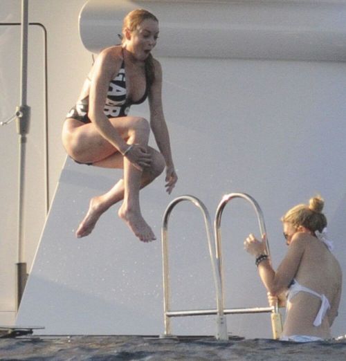 Lindsay Lohan in Bikini at a Yacht in Sardinia