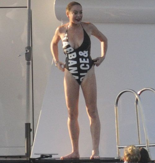 Lindsay Lohan in Bikini at a Yacht in Sardinia