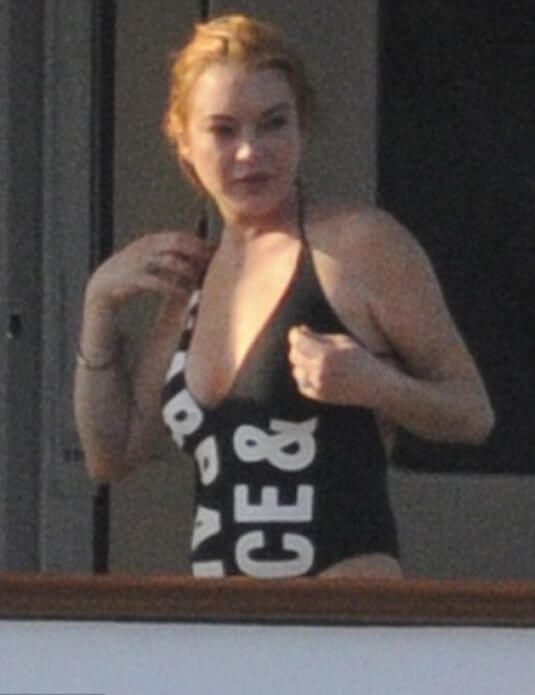 Lindsay Lohan in Bikini at a Yacht in Sardinia