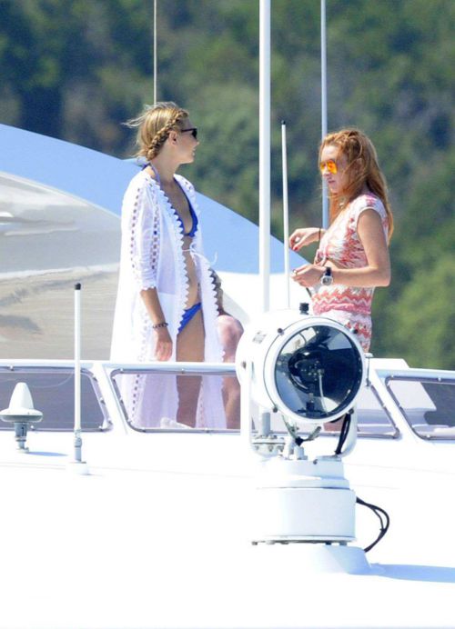 Lindsay Lohan Wears Floral Bikini While Yachting in Sardinia 10