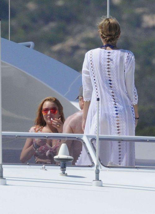 Lindsay Lohan Wears Floral Bikini While Yachting in Sardinia 11