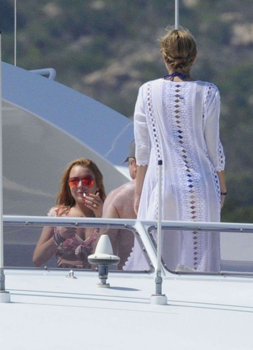 Lindsay Lohan Wears Floral Bikini While Yachting in Sardinia 3