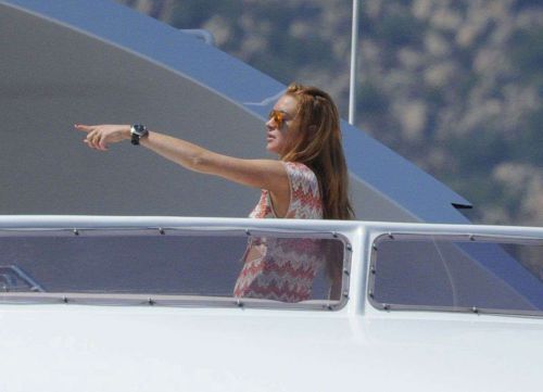 Lindsay Lohan Wears Floral Bikini While Yachting in Sardinia 5