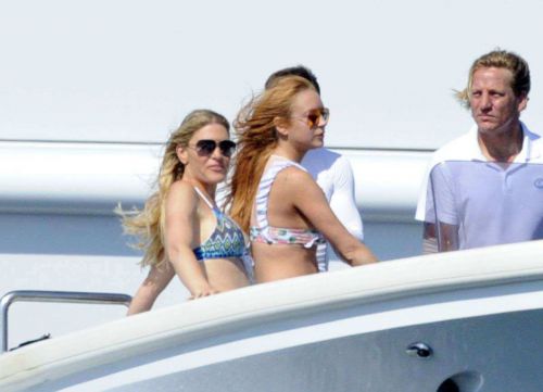Lindsay Lohan Wears Floral Bikini While Yachting in Sardinia 8