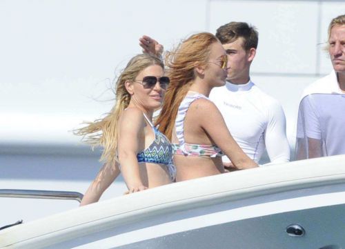 Lindsay Lohan Wears Floral Bikini While Yachting in Sardinia