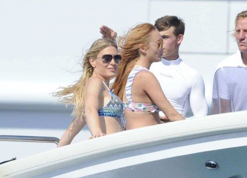 Lindsay Lohan Wears Floral Bikini While Yachting in Sardinia 9