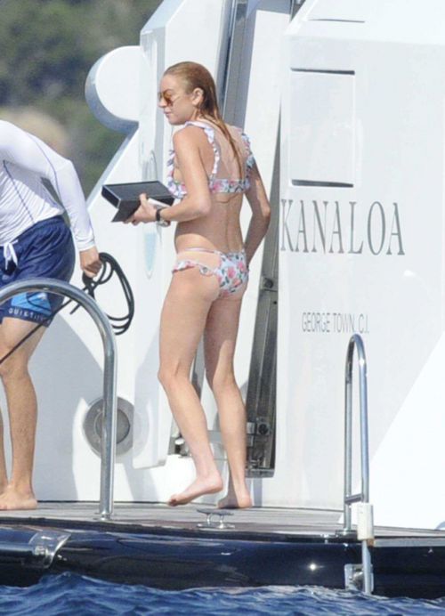 Lindsay Lohan Wears Floral Bikini While Yachting in Sardinia 27
