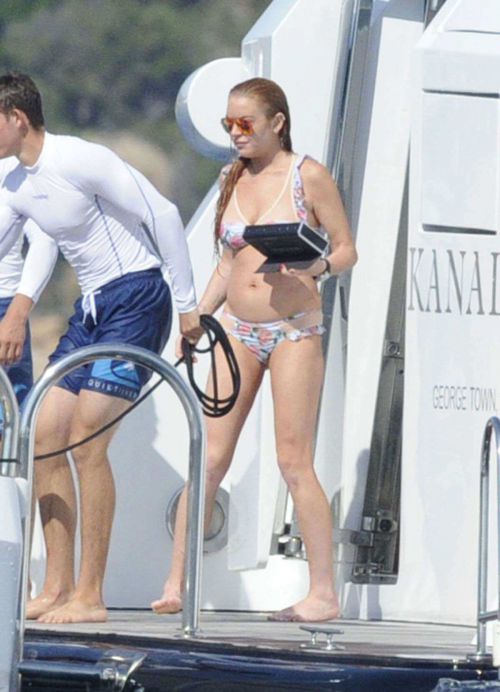 Lindsay Lohan Wears Floral Bikini While Yachting in Sardinia 21