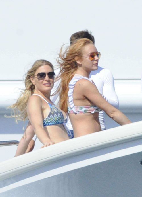 Lindsay Lohan Wears Floral Bikini While Yachting in Sardinia 26
