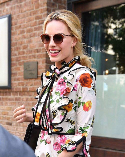 Margot Robbie in printed dress out in New York