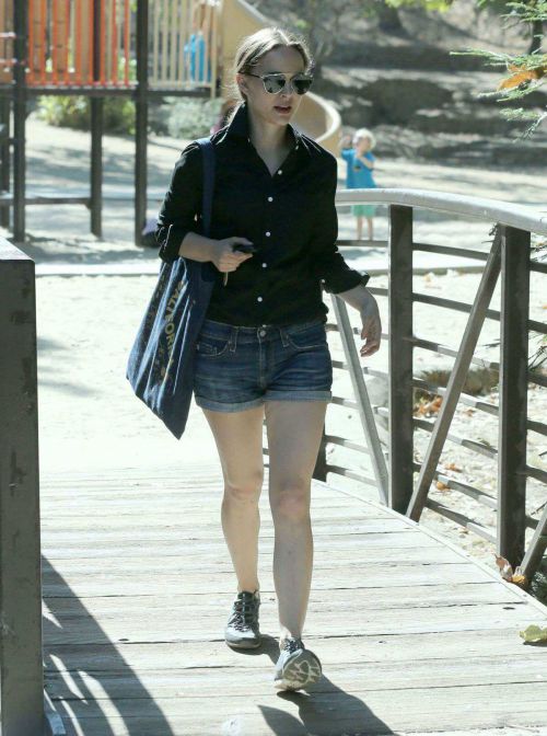 Natalie Portman in Jeans Shorts Out at a Park in Los Angeles