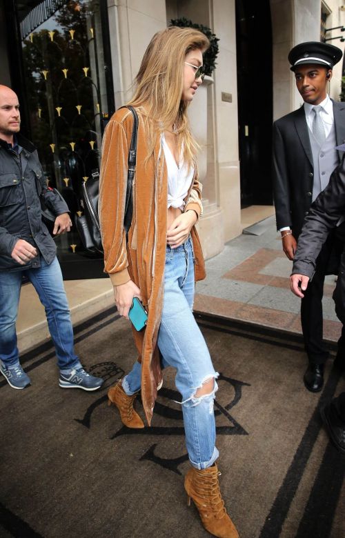 Gigi Hadid Stills Leaves Four Seasons George V Hotel in Paris 10