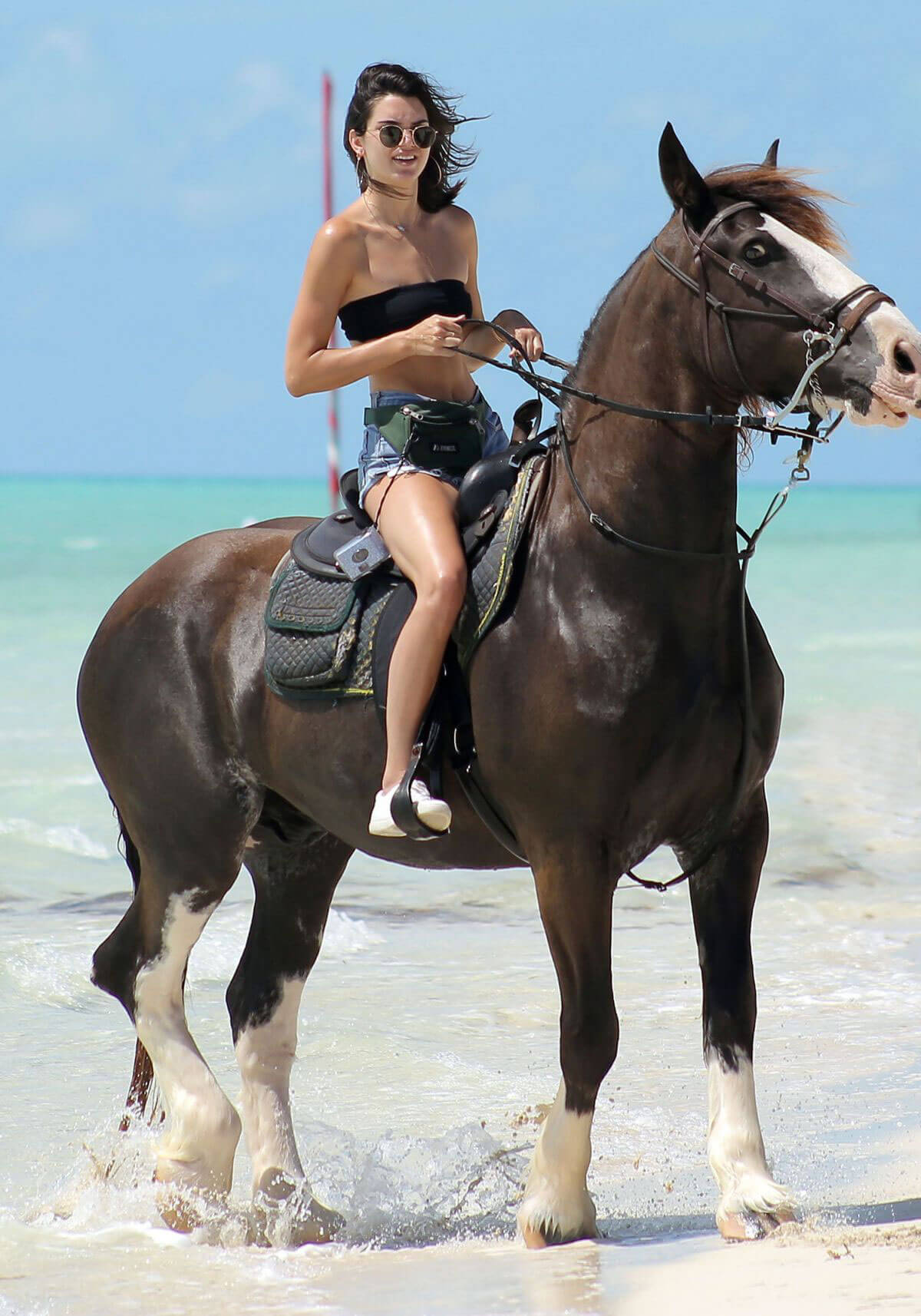 Kendall Jenner at Horseback Riding at a Beach in Turks - 15/09/2016