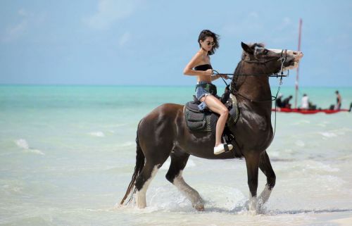 Kendall Jenner at Horseback Riding at a Beach in Turks - 15/09/2016 18