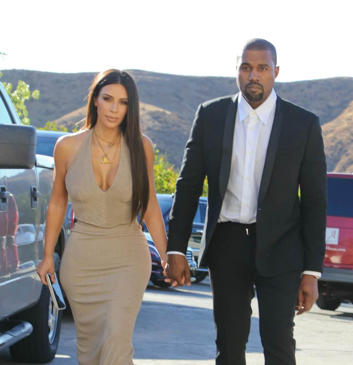 Kim Kardashian and Kanye West At Wedding Of Their Friends In Simi Valley