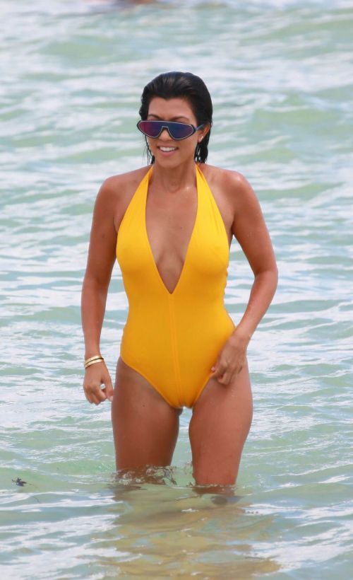Kourtney Kardashian in Swimsuit at a Beach in Miami Photos