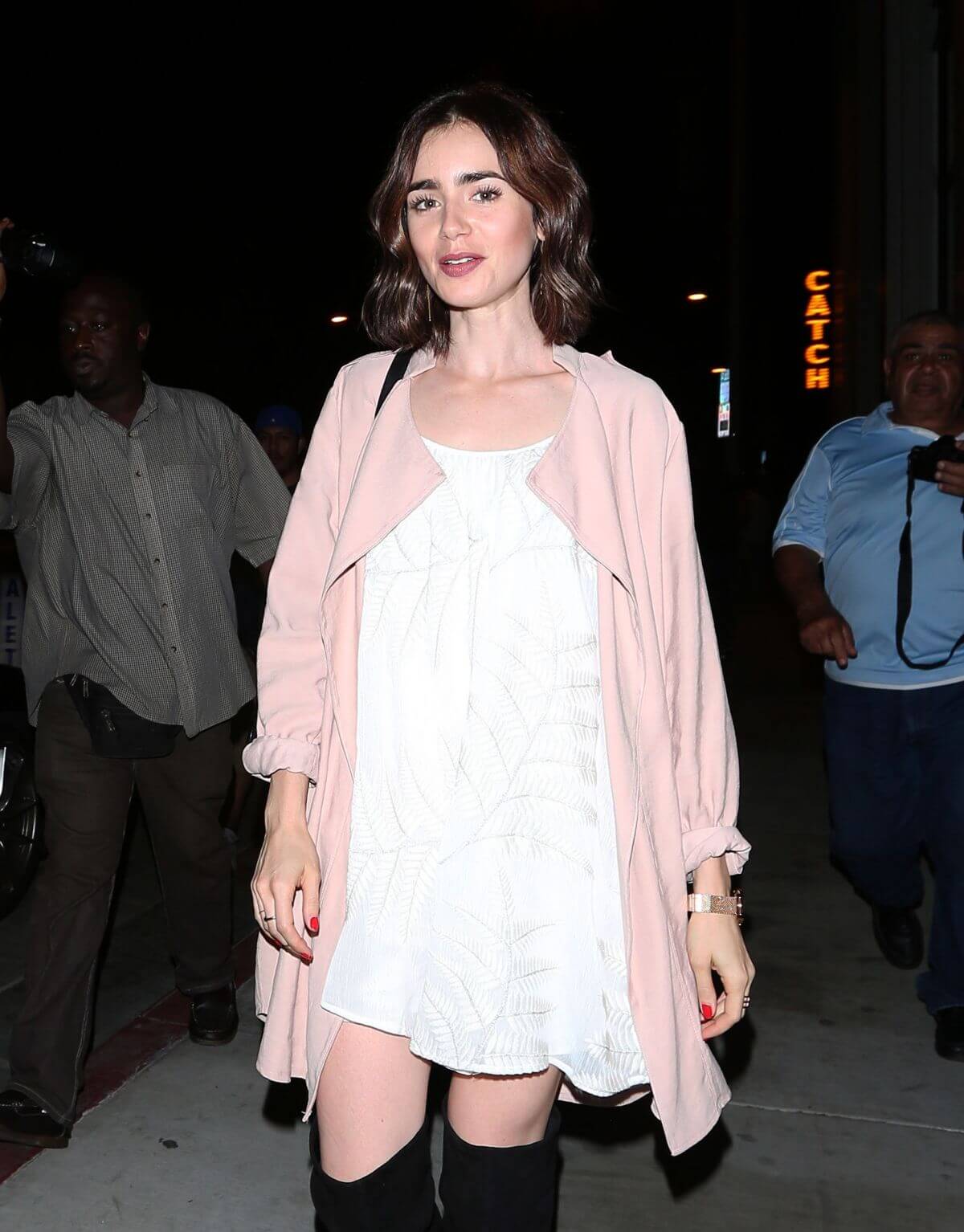 Lily Collins Stills Leaves Catch Restaurant in West Hollywood