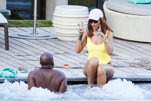 Rihanna in Swimsuit at Pool at her Hotel in Zurich 9
