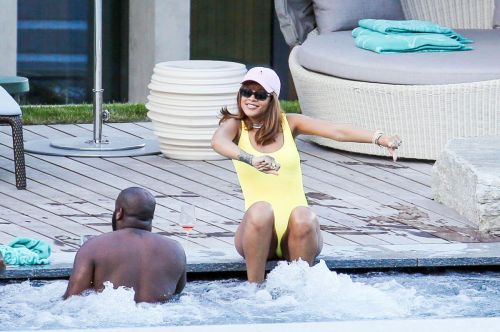 Rihanna in Swimsuit at Pool at her Hotel in Zurich 10