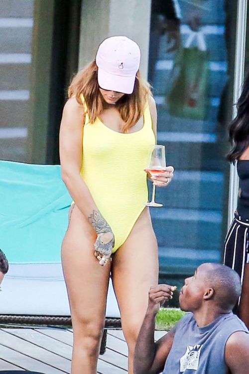 Rihanna in Swimsuit at Pool at her Hotel in Zurich 2