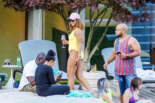Rihanna in Swimsuit at Pool at her Hotel in Zurich 17