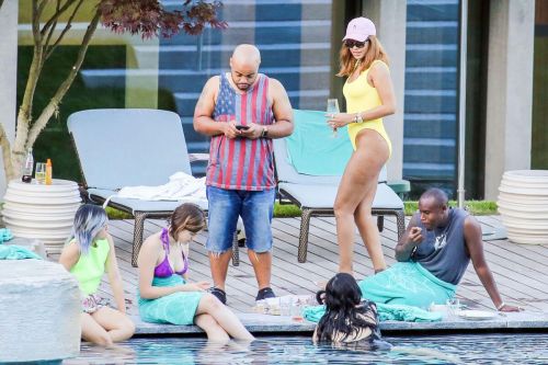 Rihanna in Swimsuit at Pool at her Hotel in Zurich 19