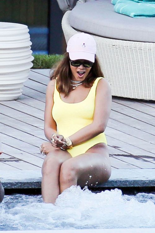 Rihanna in Swimsuit at Pool at her Hotel in Zurich 21