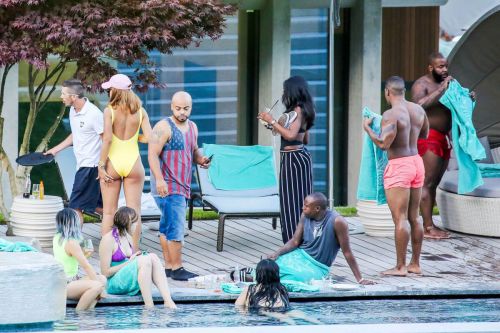 Rihanna in Swimsuit at Pool at her Hotel in Zurich 22