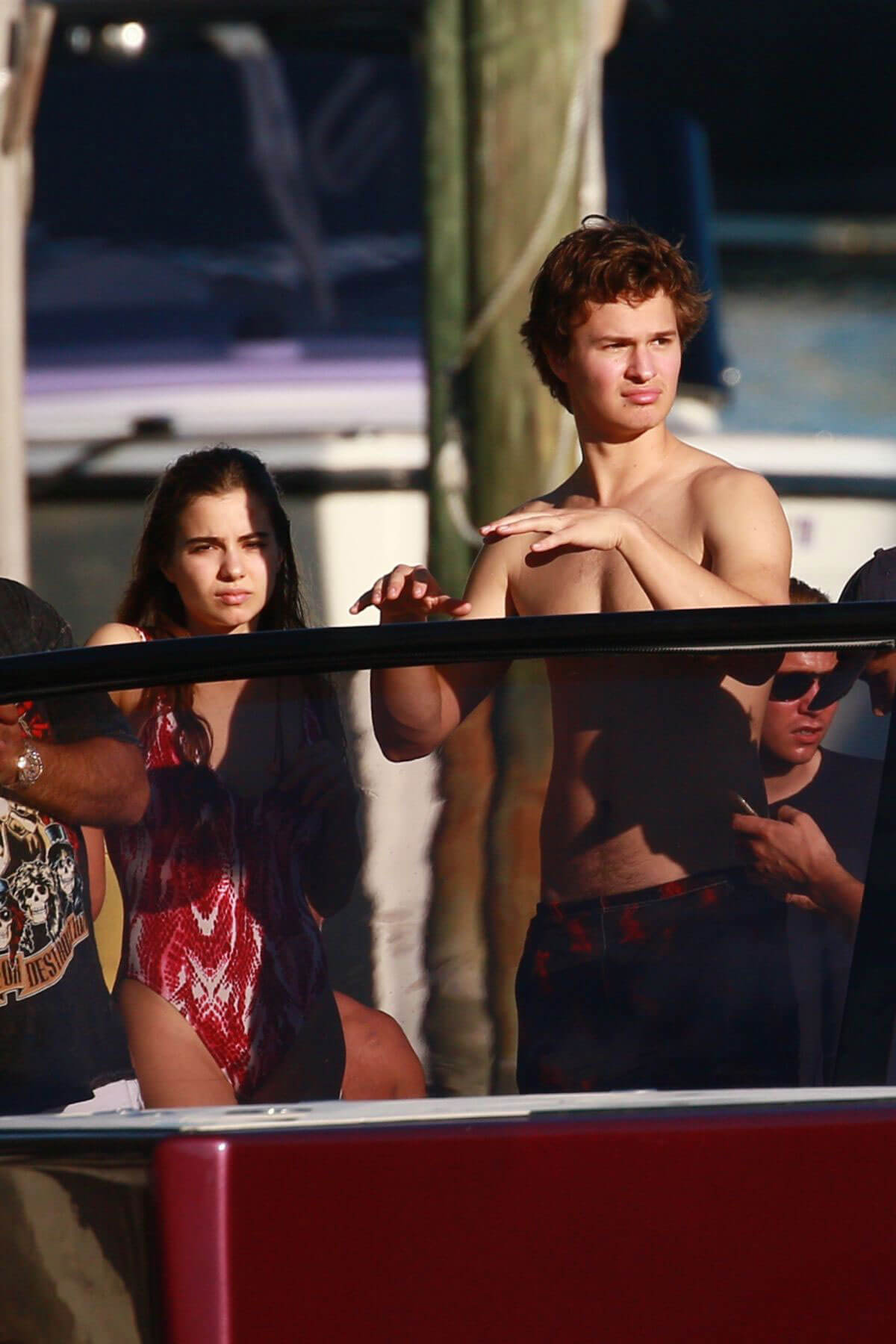 Violetta Komyshan and Ansel Elgort on a Boat Ride in Miami