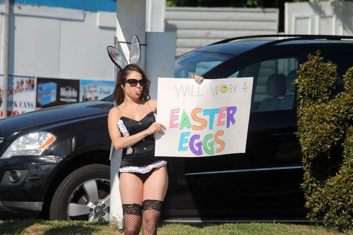 Erika Jordan Stills Shooting a Easter Bunny Skit in Los Angeles
