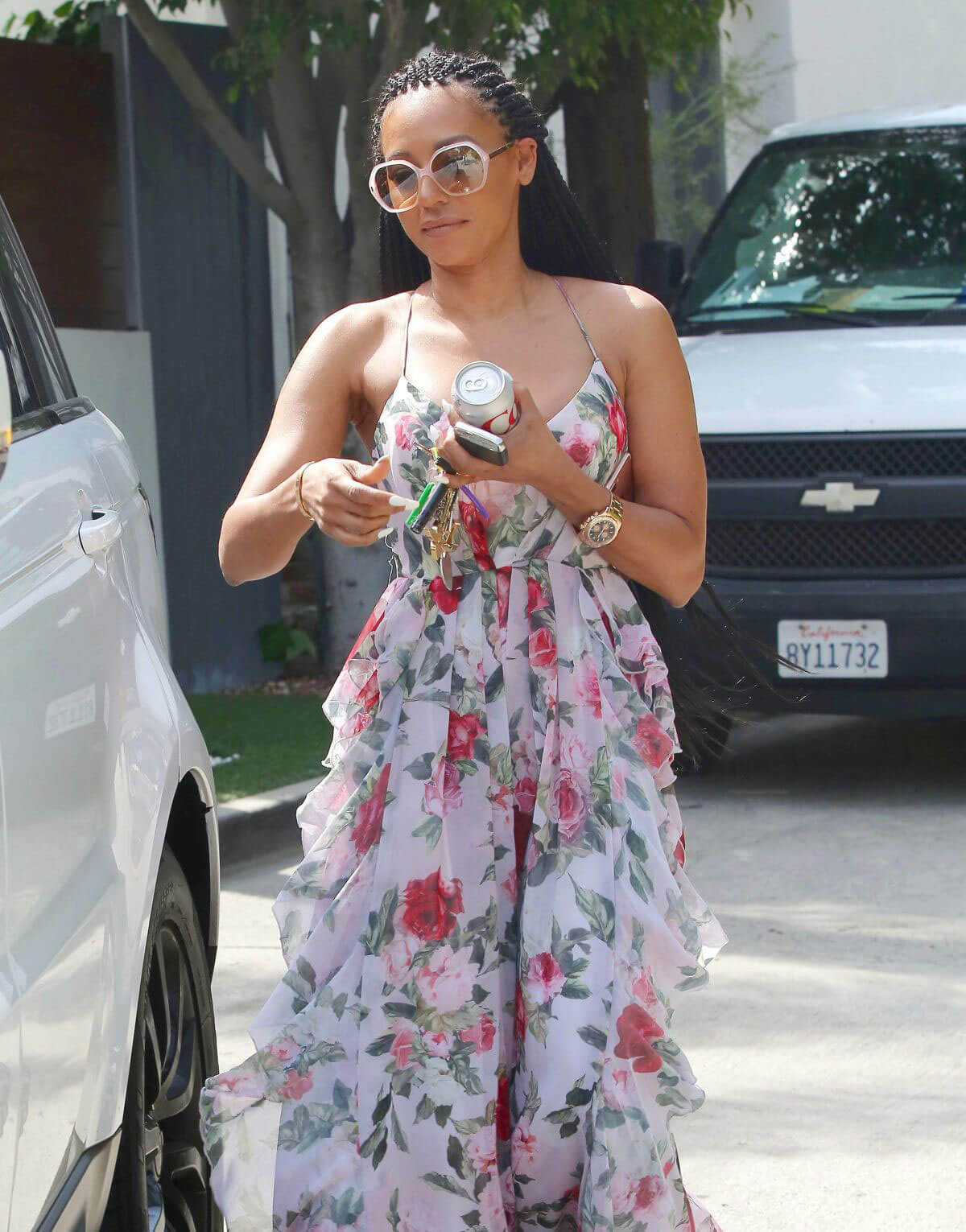 Melanie Janine Brown Stills in Floral Print Maxi Dress Out in Los Angeles