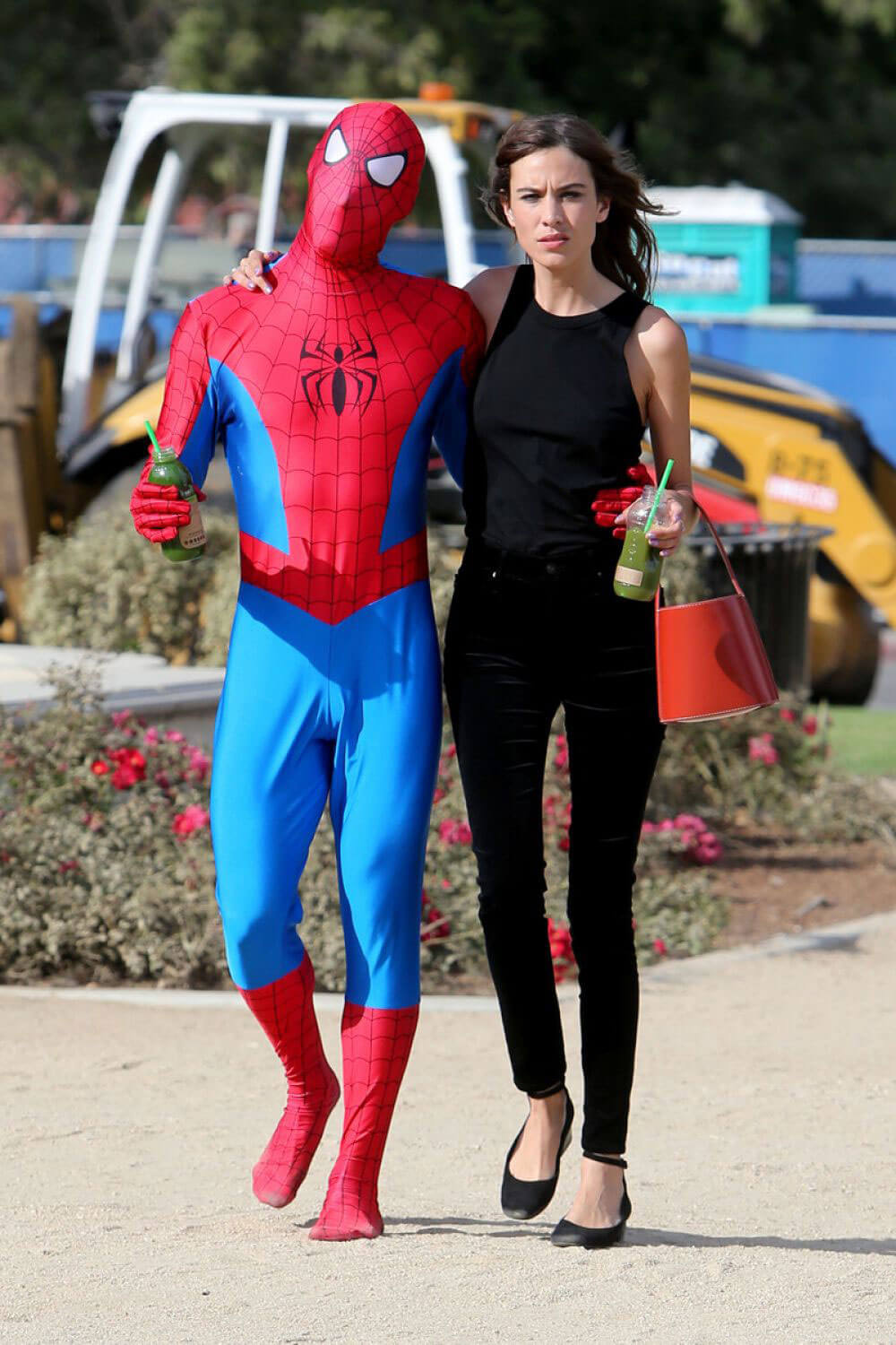 Alexa Chung with Spider-man in a Red 