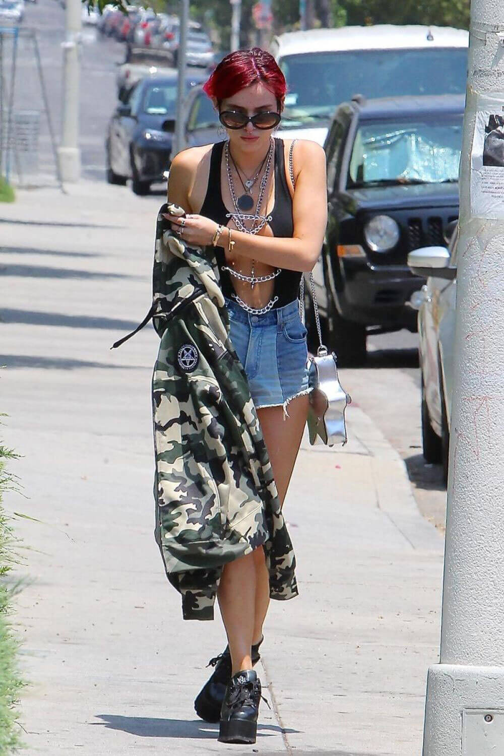 Bella Thorne Stills in Cutoff and Open-front Vest Out in Los Angeles 31