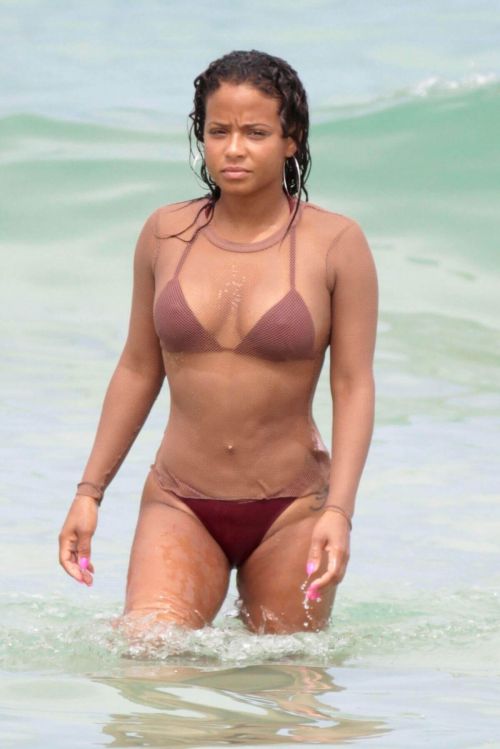 Christina Milian Stills in Bikini on the Beach in Miami Images
