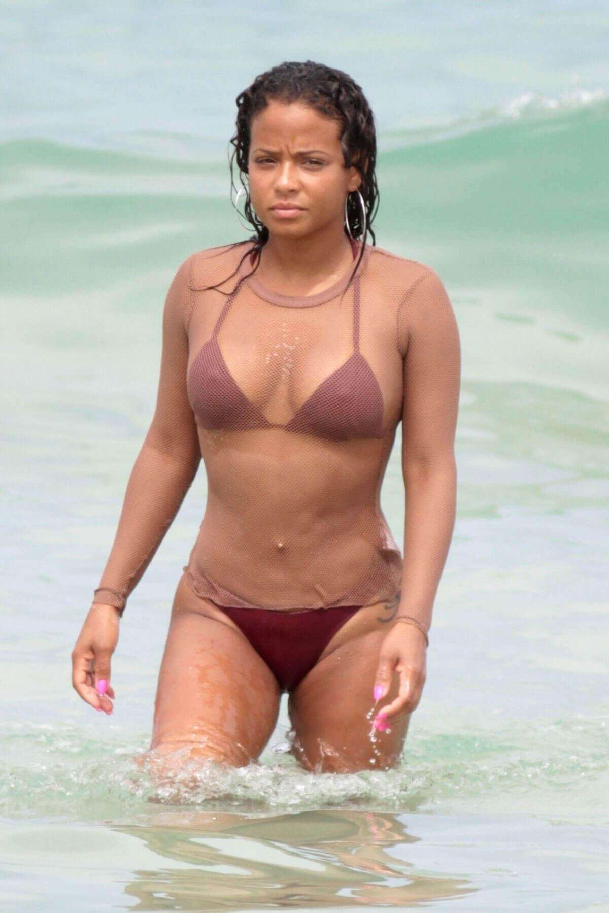 Christina Milian Stills in Bikini on the Beach in Miami Images