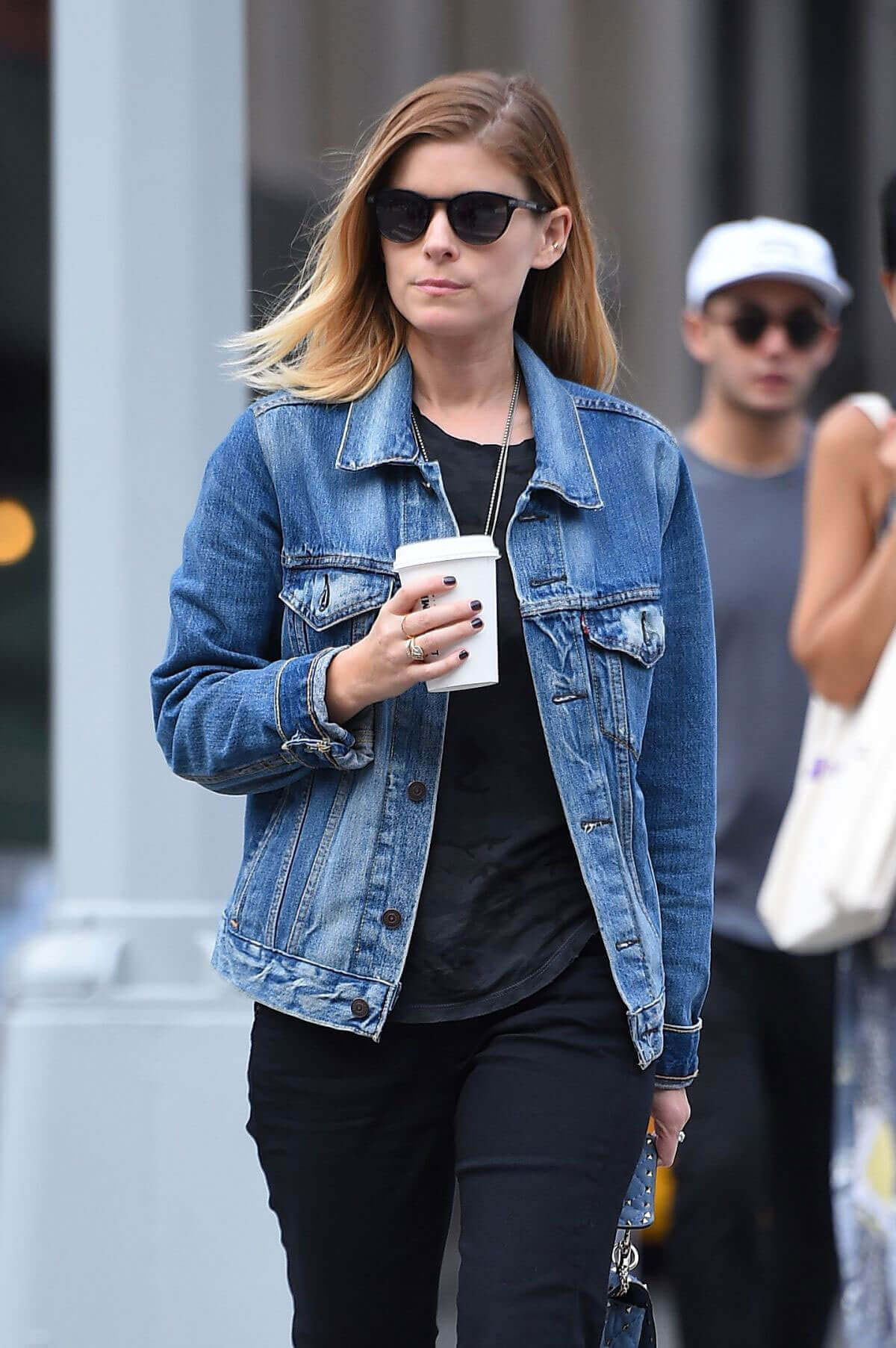 Kate Mara wears blue denim jackets out and about in New York