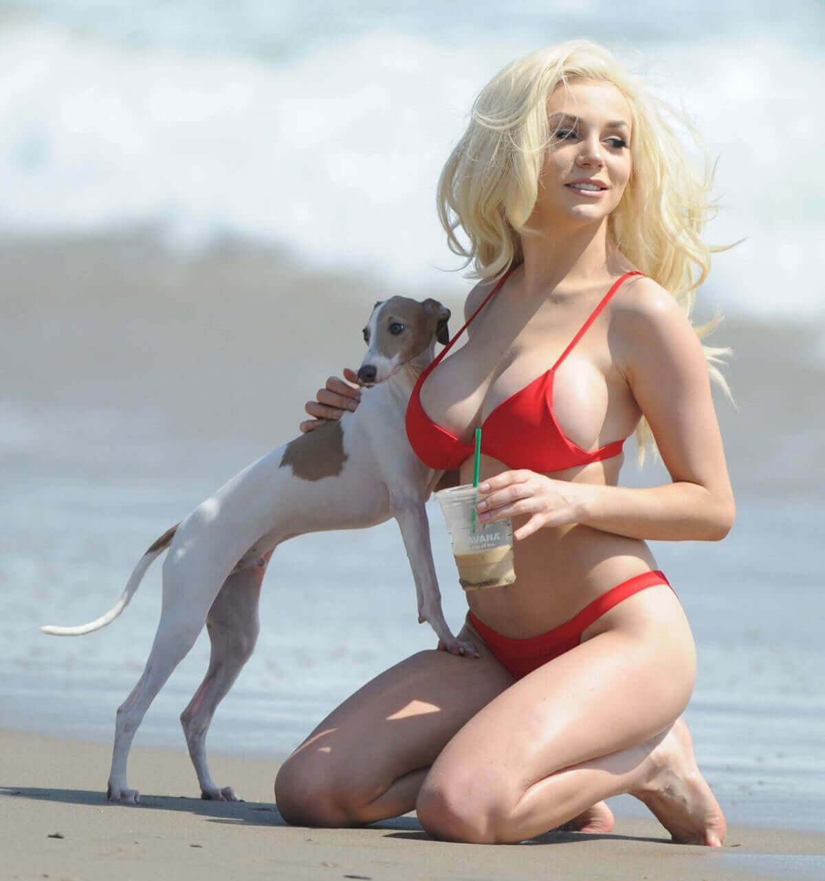 Courtney Stodden wears red tiny bikini on the beach in Santa Monica