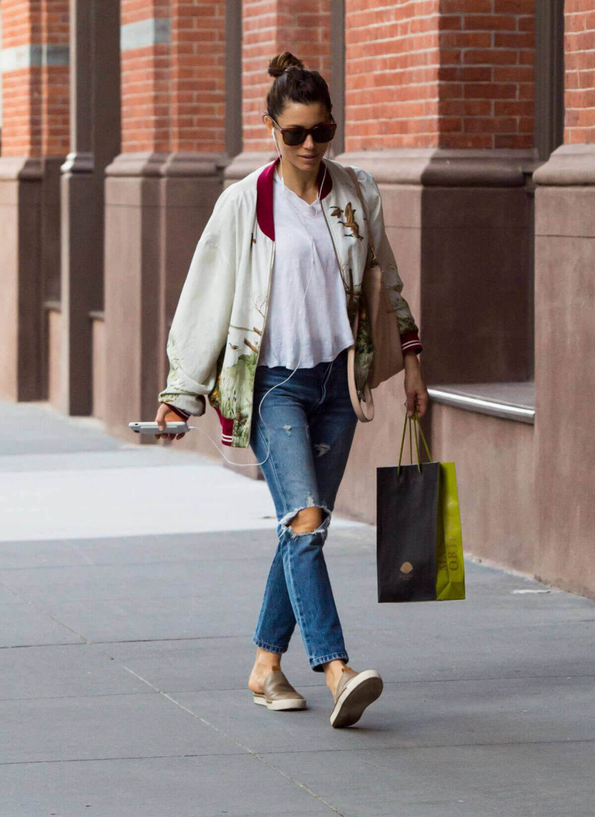 Jessica Biel wears Ripped Jeans Stills Out in New York