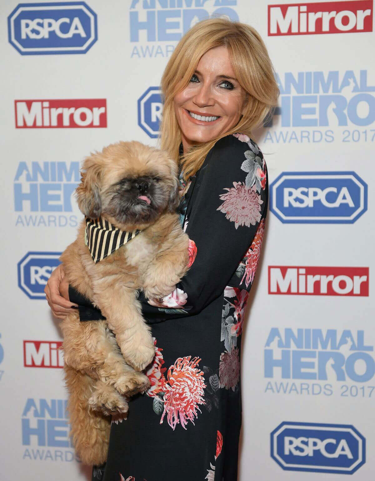 Michelle Collins with Her Dog in Red Carpet at Animal Hero Awards 2017 in London