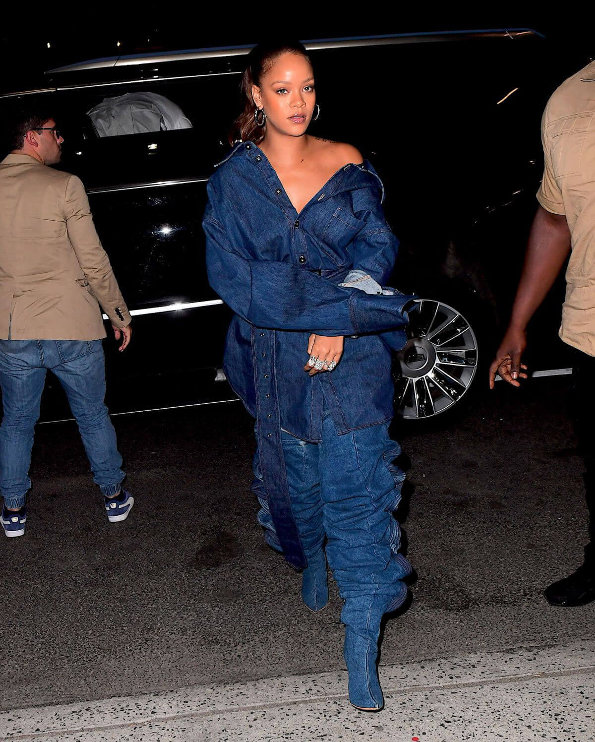Rihanna wears One Side Off Shoulder Dress Out And About In New York City