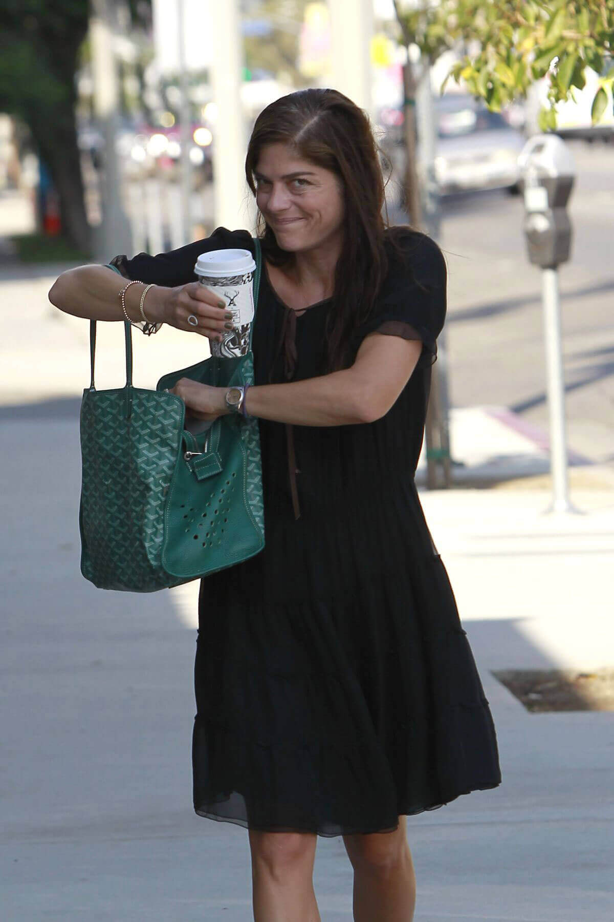Selma Blair wears black dress out shopping in Los Angeles