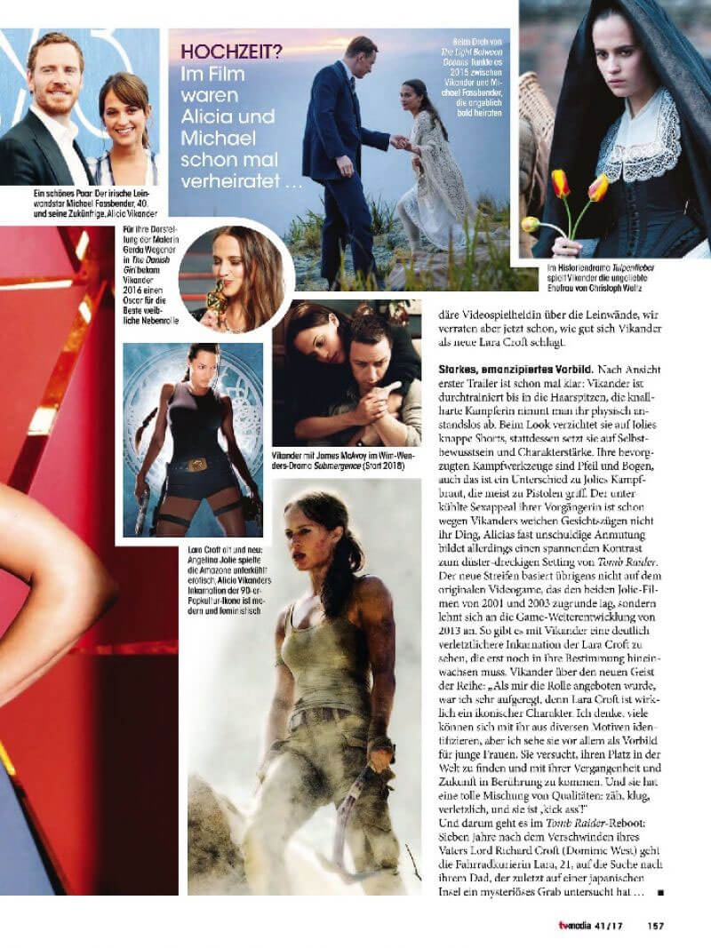 Alicia Vikander Stills in TV Media Magazine, October 2017