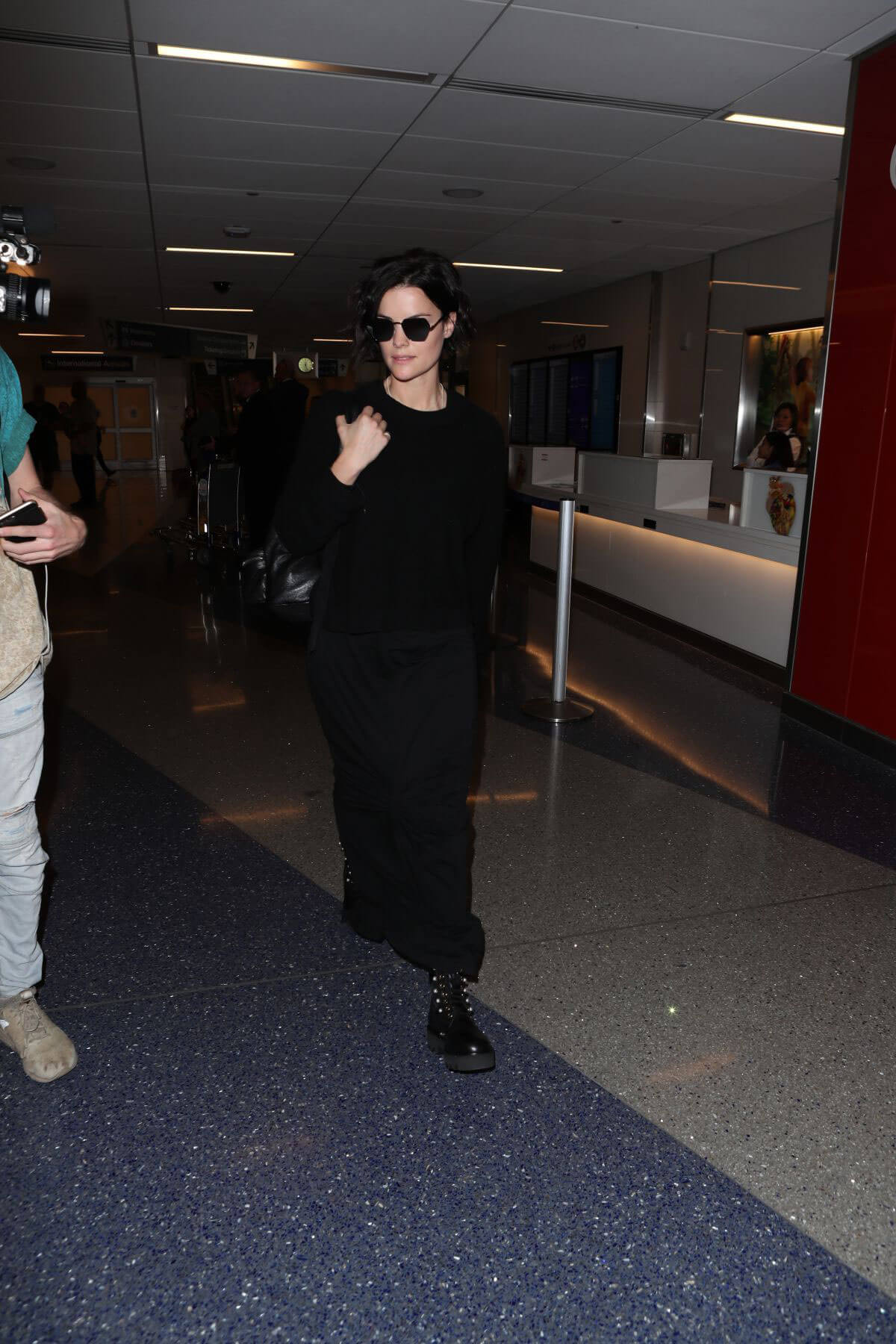 Jaimie Alexander in Dark Black Outfit at LAX Airport in Los Angeles