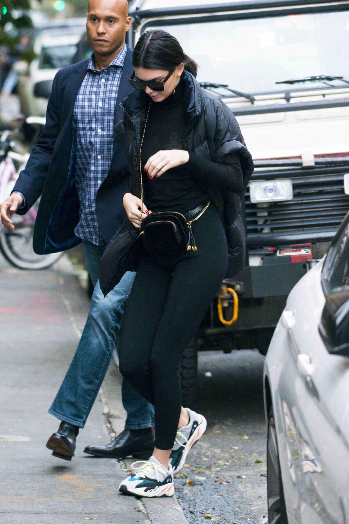 Kendall Jenner wears Black Puffer Jacket Stills Out in New York
