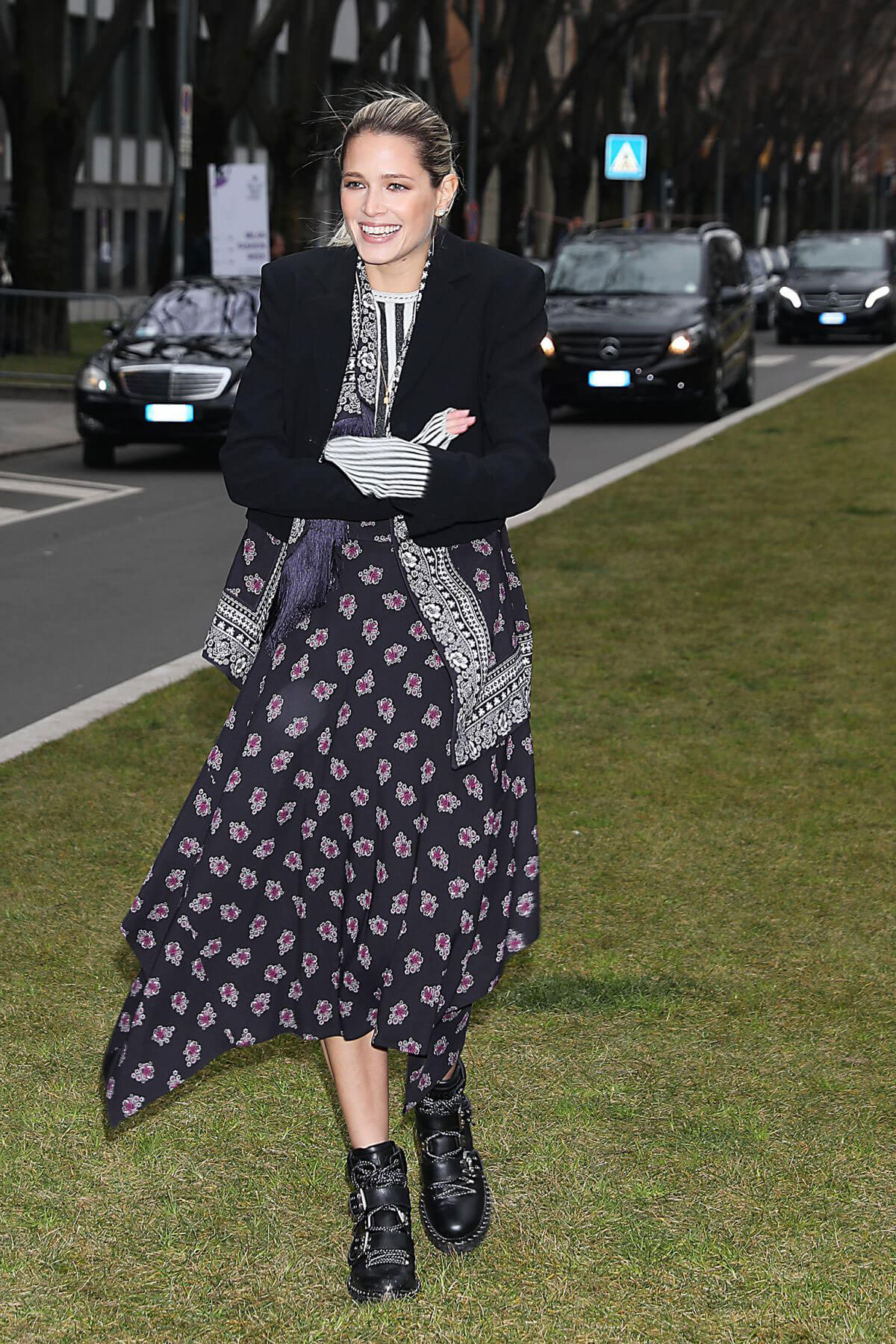 Helena Bordon Stills Arrives at Emporio Armani Show at Milan Fashion Week 2018/02/25