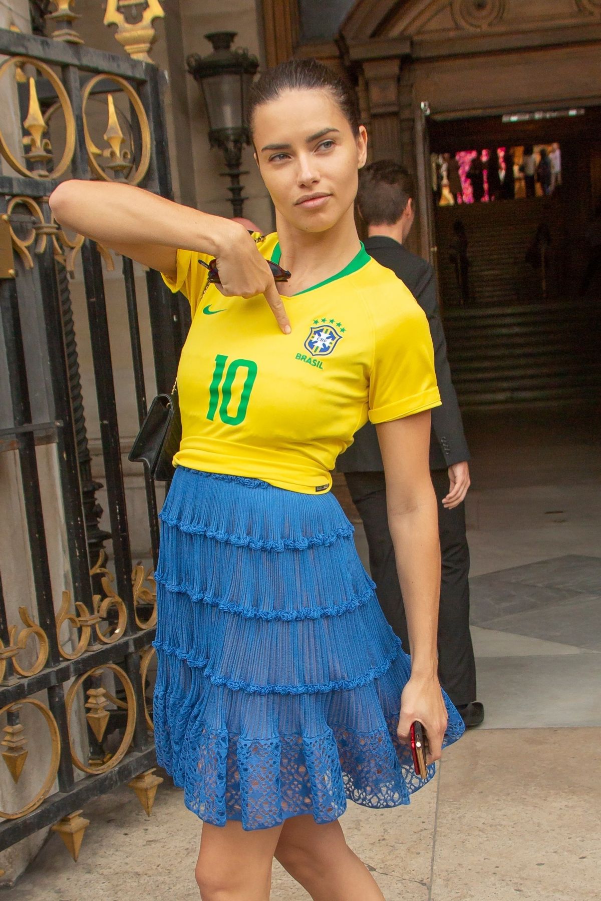 Adriana Lima in Brazil Jersey Out in Paris 2018/07/02
