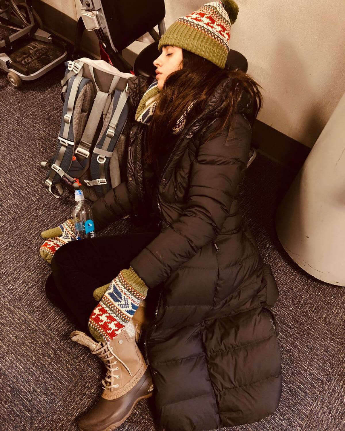 Camila Cabello Sleeping at Airport in Instagram Picture, December 2018