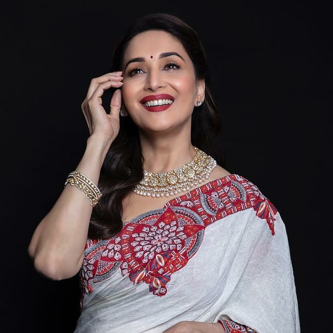 Madhuri Dixit Stunning Look In White Designer Saree