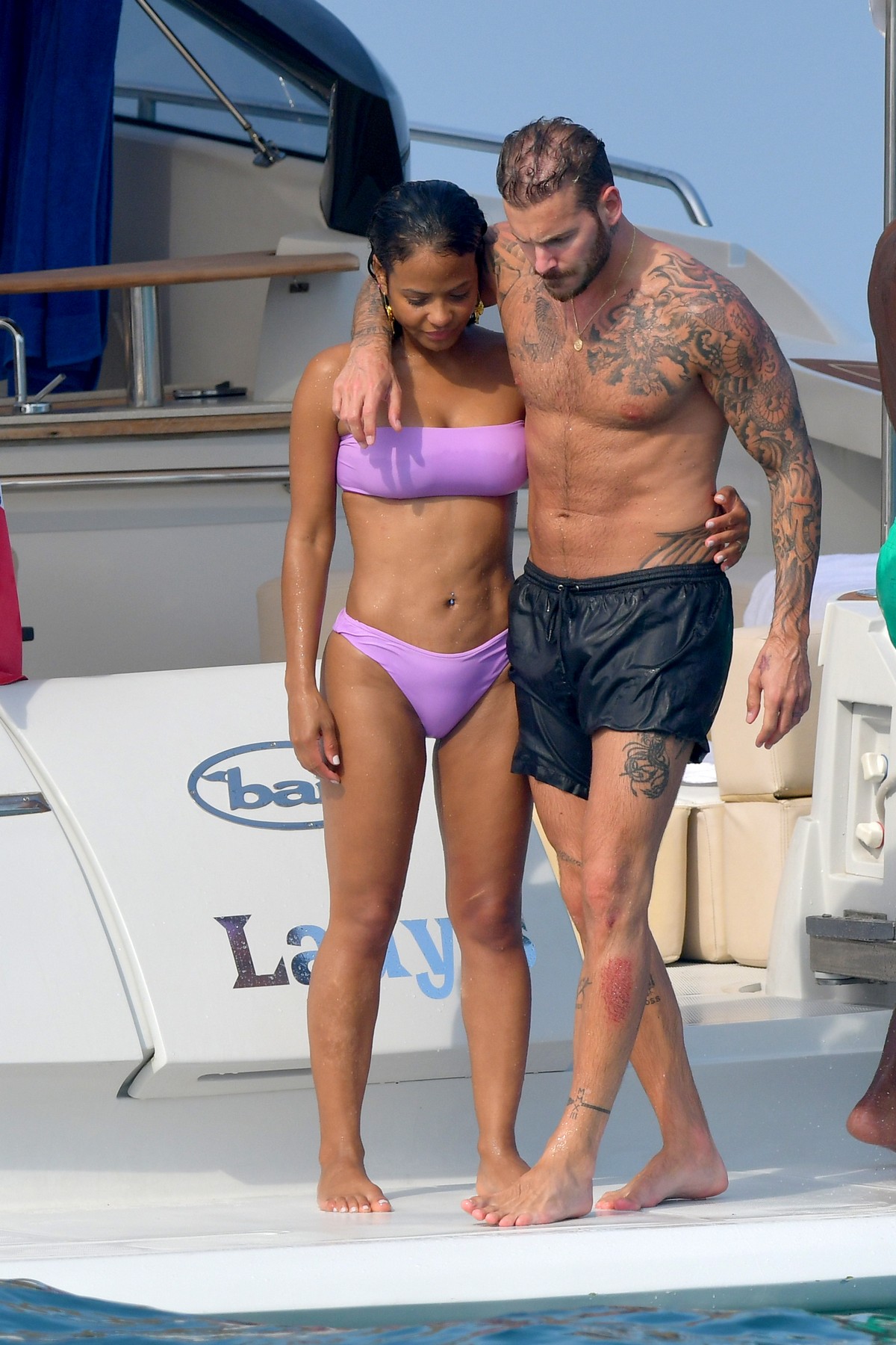 Christina Milian in a purple bikini with Matt Pokora on a Yacht in Saint-Tropez 2019/07/05